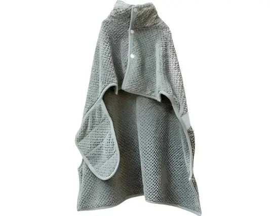 Dog drying robe in gray, quick-drying absorbent towel for post-bath or rainy-day drying.
