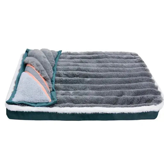 Fleece Covered Luxury Dog Cat Bed with Pillow featuring a soft, plush surface for pets to relax comfortably.
