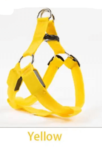 LED Nylon Pet Harness Safe and Adjustable in bright yellow color, designed for pet safety and comfort.