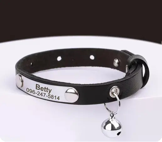 Personalised Engraved ID Leather Cat Collar