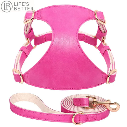 Beautifully Luxurious Soft Genuine Leather Dog Harness & Leash Sets.