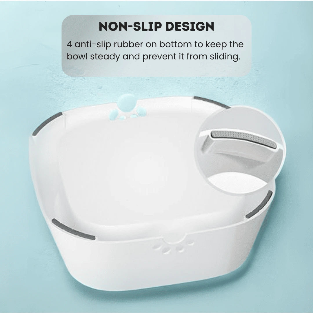 White pet bowl with non-slip design on a light blue background