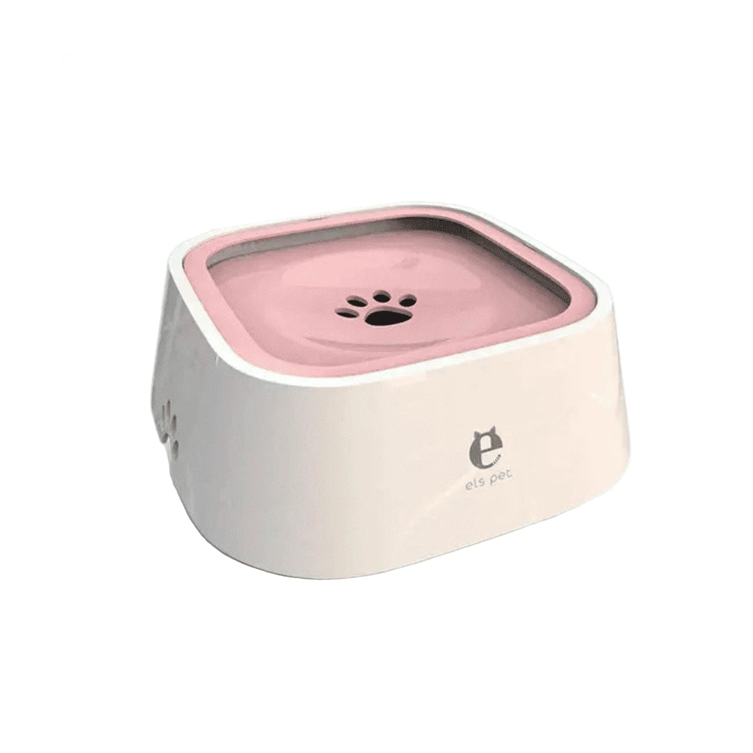 Pink and white pet water fountain with 'Life's Better' branding on a light gray background