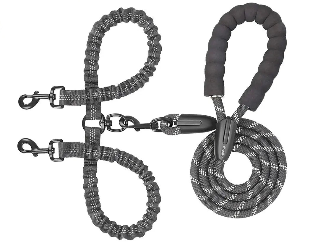 Heavy-Duty Double Dog Leash with Bungee: Ultimate Control.