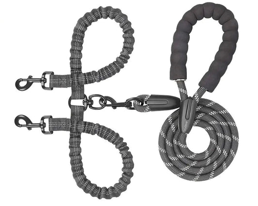 Heavy-Duty Double Dog Leash with Bungee: Ultimate Control.
