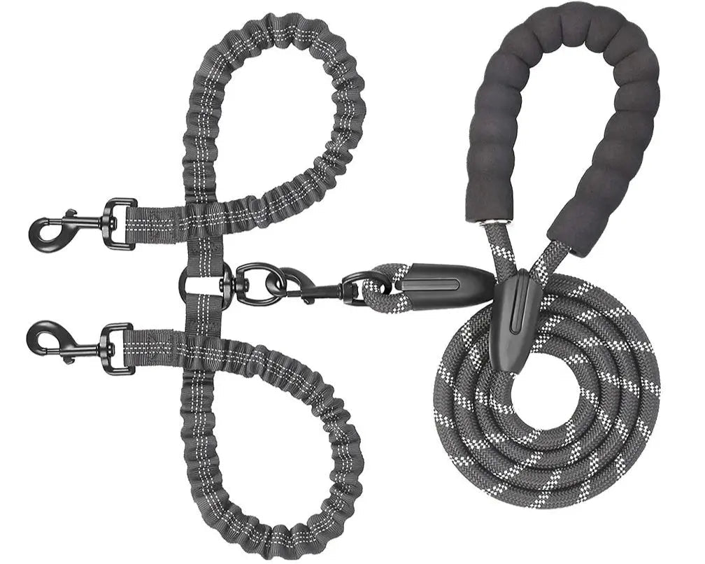 Heavy-Duty Double Dog Leash with Bungee: Ultimate Control.