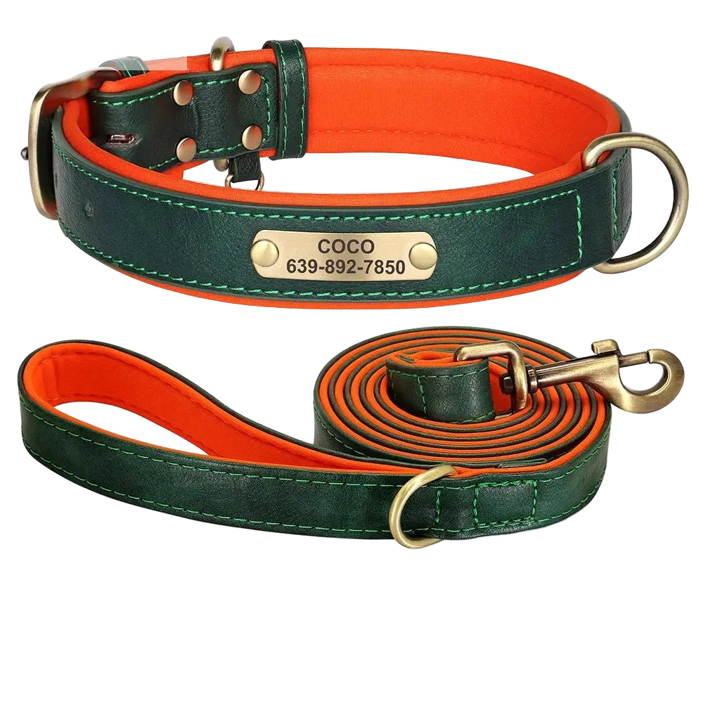 Personalised Dog Collar Lead Set Crafted with Beautiful Soft subtle PU leather & ID tag.