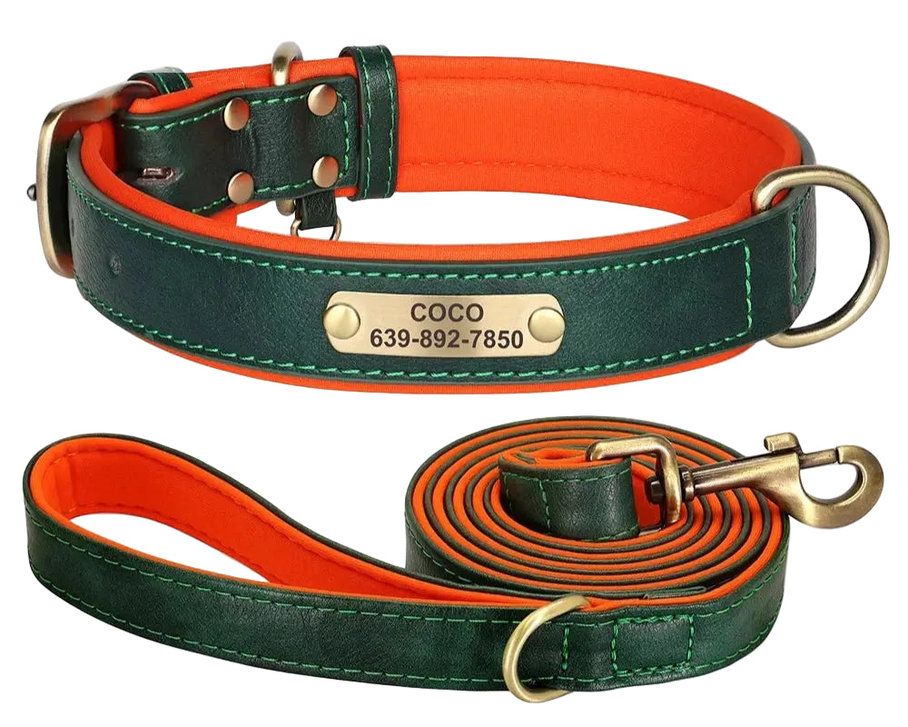 Personalised Dog Collar Lead Set Crafted with Beautiful Soft subtle PU leather & ID tag.