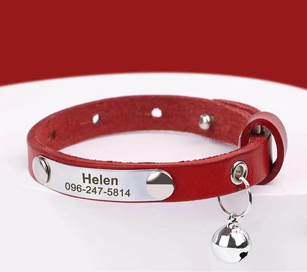 Personalised Engraved ID Leather Cat Collar