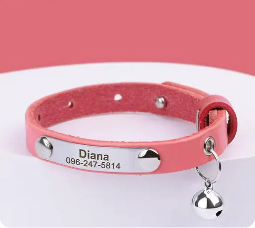 Personalised Engraved ID Leather Cat Collar