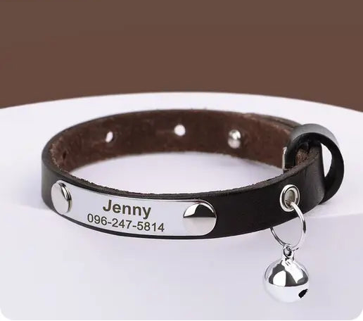 Personalised Engraved ID Leather Cat Collar