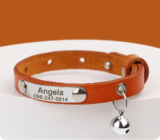 Personalised Engraved ID Leather Cat Collar