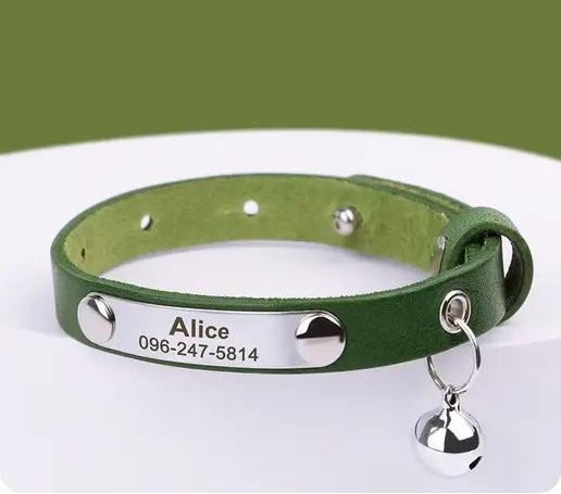 Personalised Engraved ID Leather Cat Collar