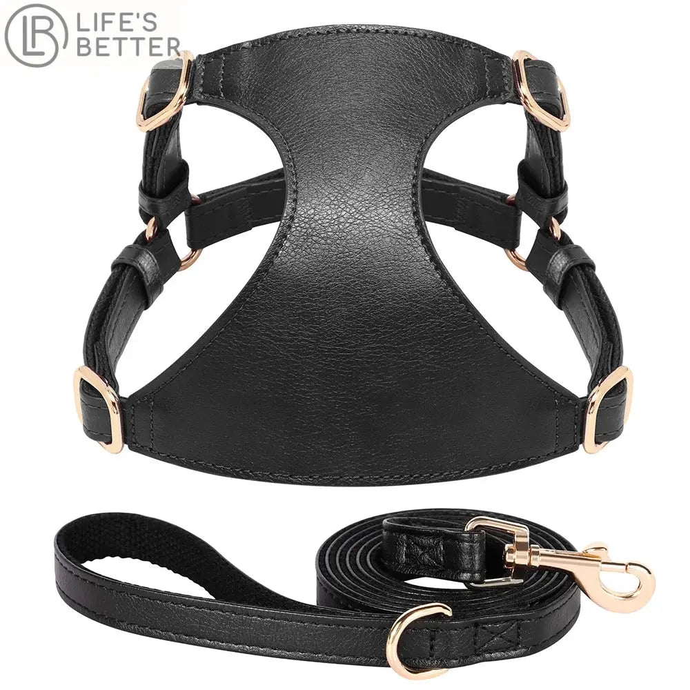 Beautifully Luxurious Soft Genuine Leather Dog Harness & Leash Sets.