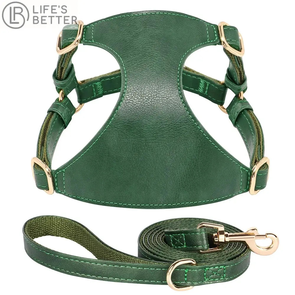 Beautifully Luxurious Soft Genuine Leather Dog Harness & Leash Sets.