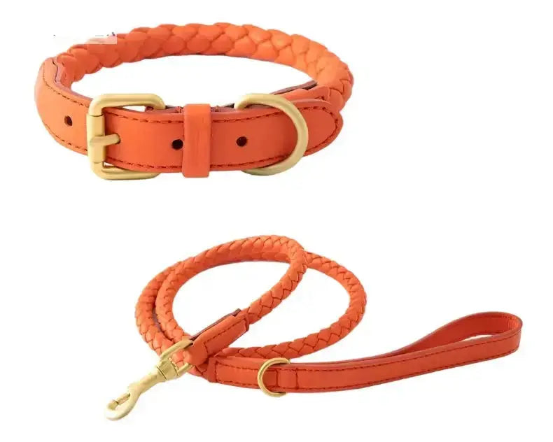 Exquisitely Stylish Woven Leather Dog Collar & Lead Set.